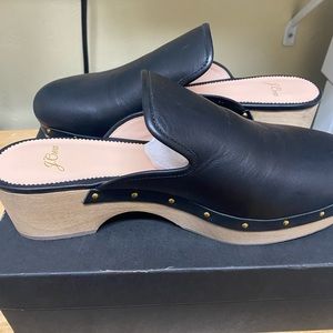 Black leather wooden clogs j crew